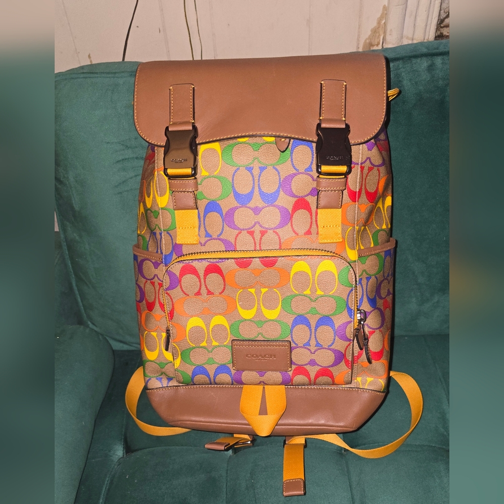 Authentic Coach Red and Orange Backpack with Signature Style